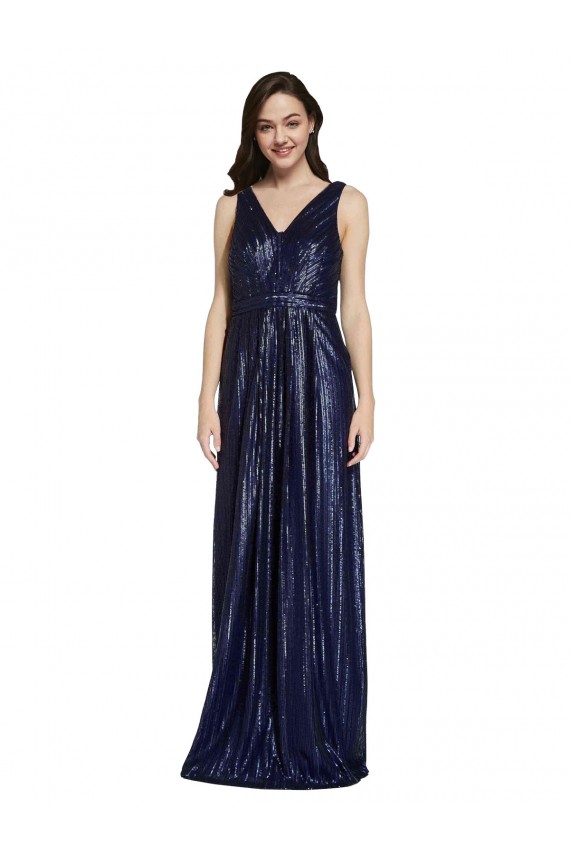 Long V-Neck Sparking Sequin Bridesmaid Dress with Low V-Back