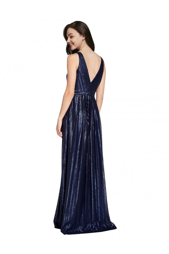 Long V-Neck Sparking Sequin Bridesmaid Dress with Low V-Back
