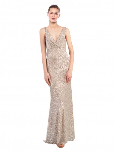 Faux Surplice V-Neck Slim Sparkling Sequin Bridesmaid Dress