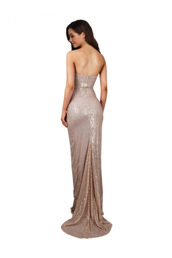 High Slit Scoop Neck Long Sequin Bridesmaid Dress