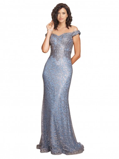 Off the Shoulder Sweetheart Neckline Sequin Bridesmaid Dress with Thigh High Slit