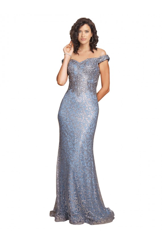 Off the Shoulder Sweetheart Neckline Sequin Bridesmaid Dress with Thigh High Slit