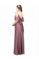 Draped Cold Shoulder Sleeves Long Silky Satin Bridesmaid Dress with Slit and Tie Back