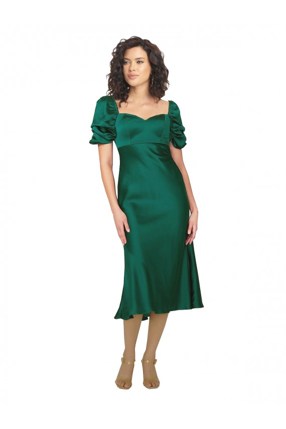 Ruched Sleeve Silky Satin Bridesmaid Dress