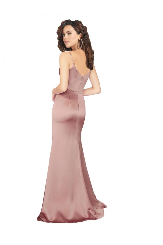 Floor Length Silky Satin Bridesmaid Dress with Front Skirt Slit