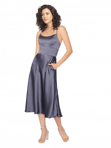Midi Silky Satin Dress with Open Tied Back