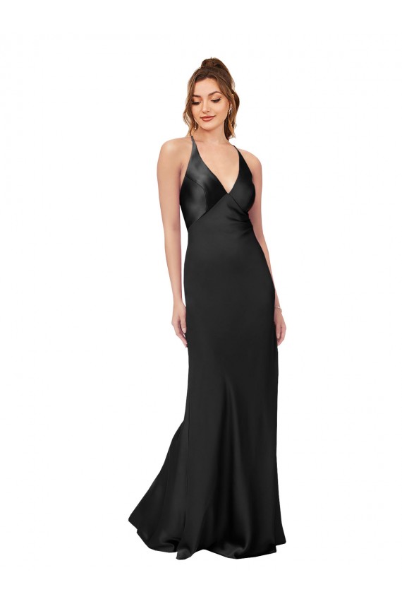 Cowl Back V-Neck Silky Satin Bridesmaid Dress