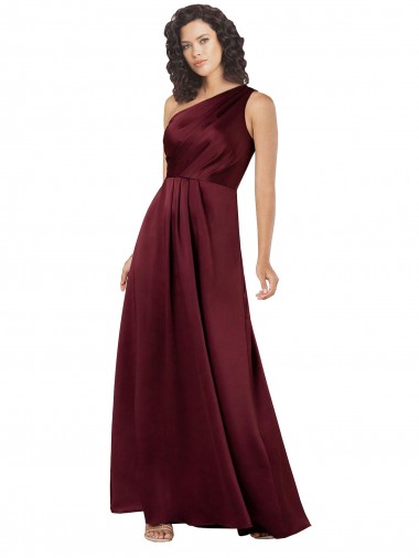 One Shoulder Silky Satin Bridesmaid Dress with Subtle Pleats