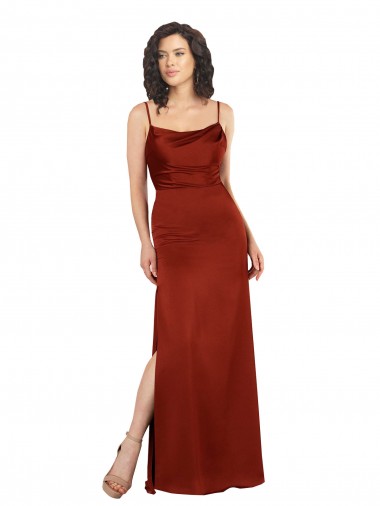 Floor-Length Silky Satin Bridesmaid Dress with Skirt Slit