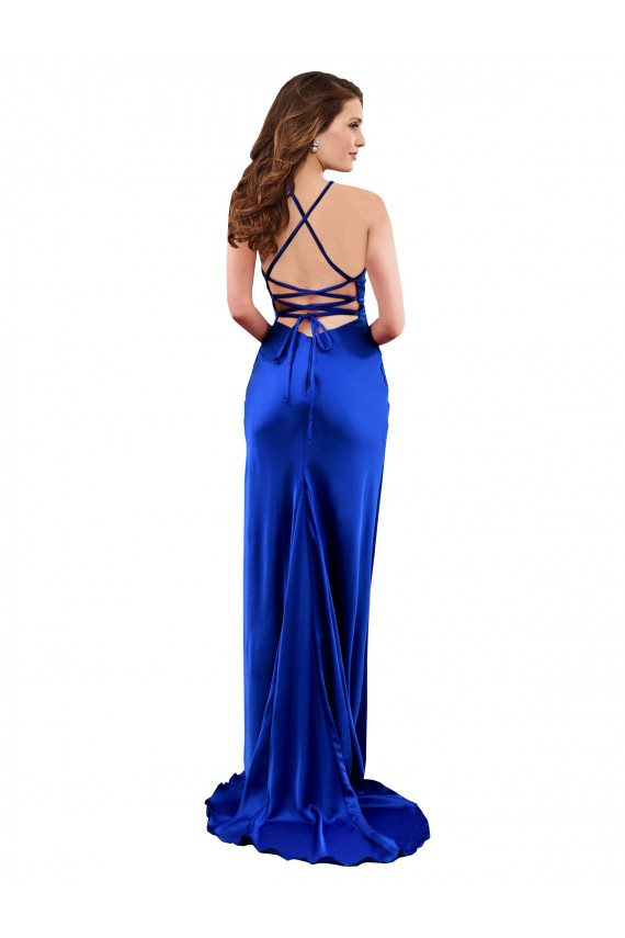 Open Back Cowl Neck Long Silky Satin Bridesmaid Dress