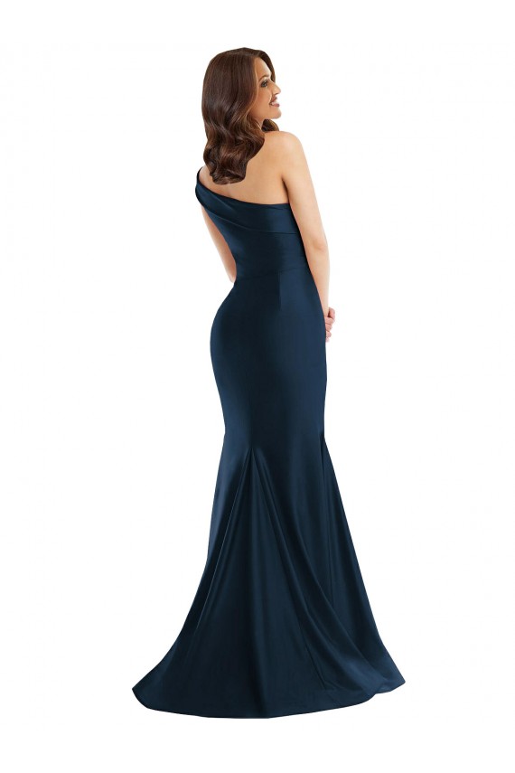 Bias-Cuff One Shoulder Silky Satin Mermaid Bridesmaid Dress with Side Slit