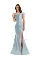 Bias-Cuff One Shoulder Silky Satin Mermaid Bridesmaid Dress with Side Slit