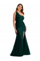 Cascading Bow One Shoulder Silky Satin Mermaid Bridesmaid Dress with Front Slit