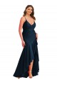Pleated Wrap Ruffled High Low Silky Satin Bridesmaid Dress