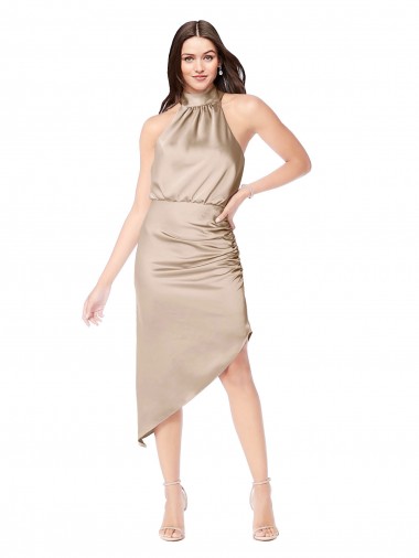 Silky Satin Bridesmaid Dress with Asymmetric Skirt