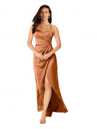 Faux-Wrap Skirt Silky Satin Bridesmaid Dress