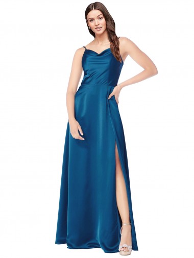 Cowl Neck Salky Satin Bridesmaid Dress