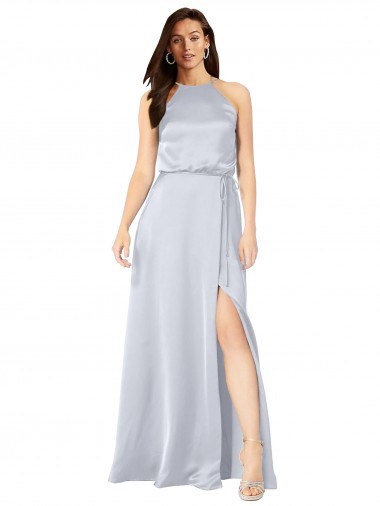 Halter Neck Silky Satin Bridesmaid Dress with Strappy Back