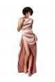 Low Back One Shoulder Full Length Silky Satin Bridesmaid Dress