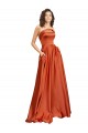 Strapless Sweep Train Silky Satin Bridesmaid Dress with Pleats