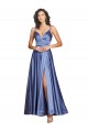 Deep V-Neck Sweetheart Long Silky Satin Bridesmaid Dress with Thigh High Slit