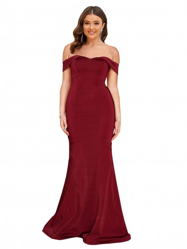 Off Shoulder Sleeves Sweetheart Neckline Long Spandex Bridesmaid Dress