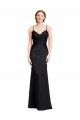 Long Chiffon Bridesmaid Dress with Lace Bodice and Curved V-Neckline