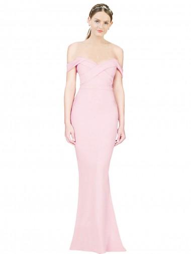 Full Length Off the Shoulder Bridesmaid Dress with Twist Front