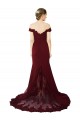 Full Length Off the Shoulder Crepe Bridesmaid Dress with Lace On Bodice and Back