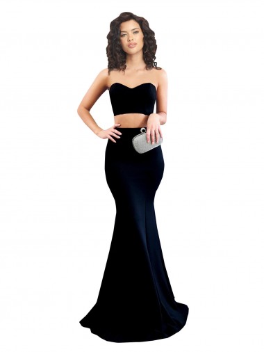 Two Piece High Neck Crepe Bridesmaid Dress