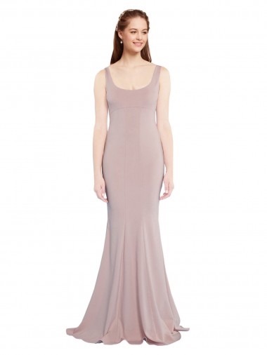 Sleeveless Scoop Neck Fully Lined Crepe Bridesmaid Dress