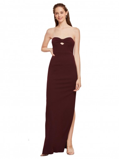Twisted Strapless Keyhole Long Crepe Bridesmaid Dress with Slit
