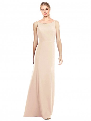 V-Spaghetti Strap Open Back Bateau Neck Trumpet Bridesmaid Dress