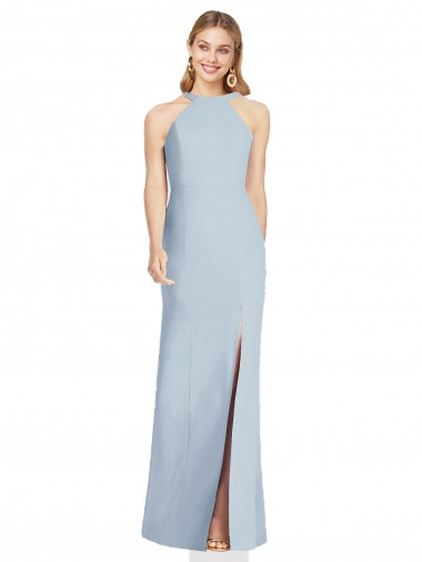 High Neck Backless Crepe Trumpet Bridesmaid Dress