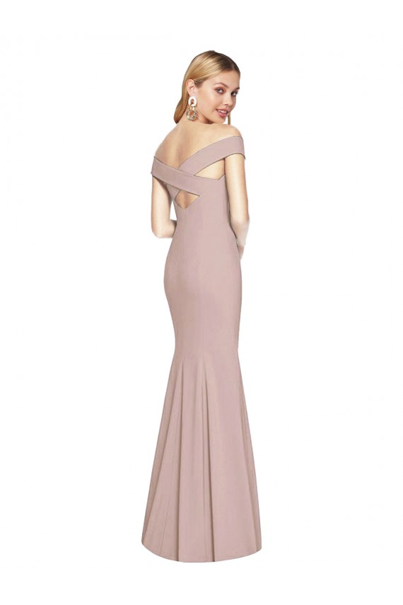 Off the Shoulder Criss Cross Back Trumpet Bridesmaid Dress