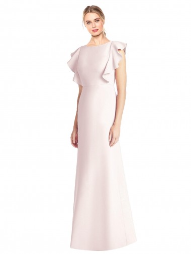 Ruffle Cap Sleeves Open Back Trumpet Bridesmaid Dress