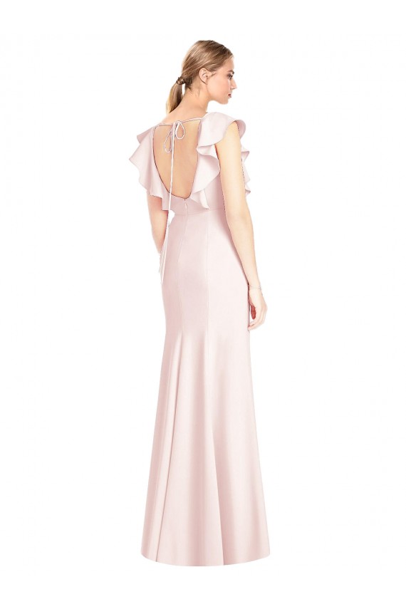Ruffle Cap Sleeves Open Back Trumpet Bridesmaid Dress