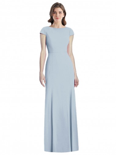 Bateau Neck Cap Sleeves Open Back Trumpet Bridesmaid Dress