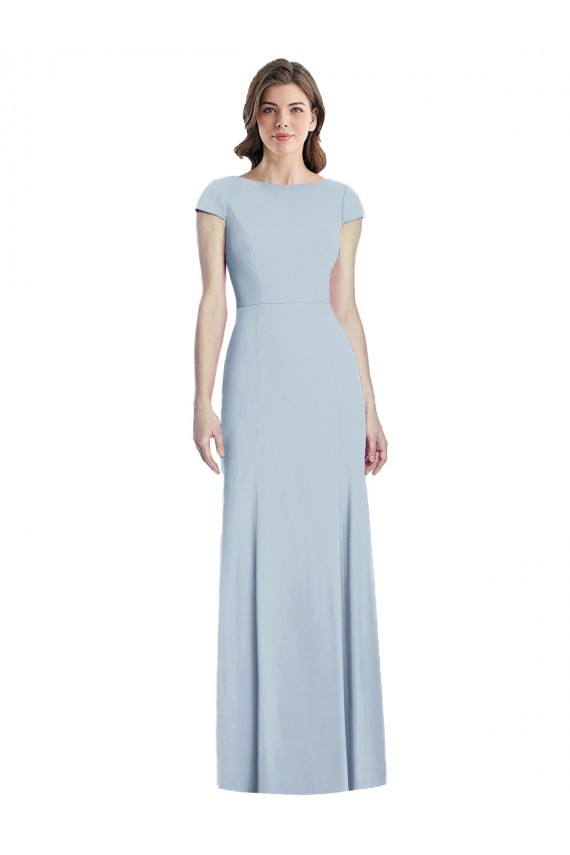 Bateau Neck Cap Sleeves Open Back Trumpet Bridesmaid Dress