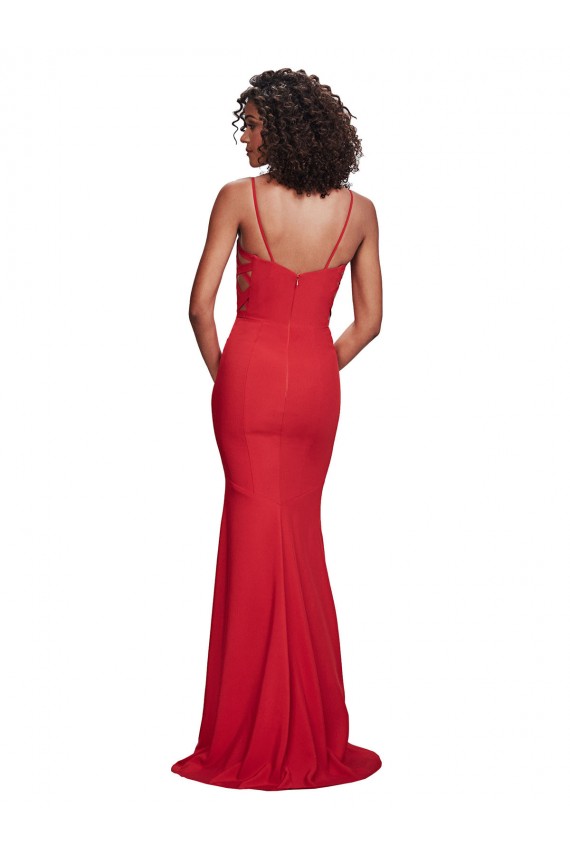 Spaghetti Strap Slip Neckline Crepe Bridesmaid Dress