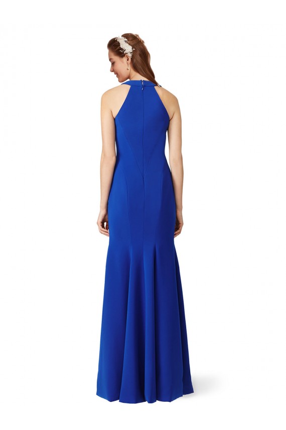 Halter V-Neck Long A-Line Crepe Bridesmaid Dress