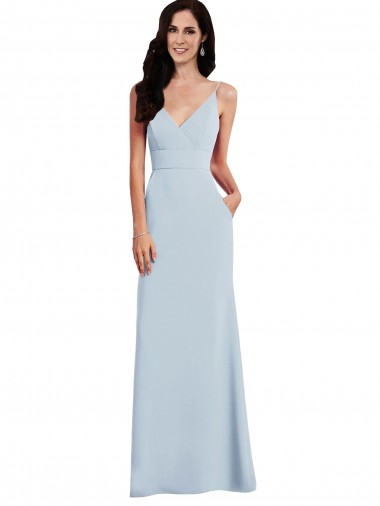 V Back Spaghetti Strap Maxi Bridesmaid Dress with Pockets