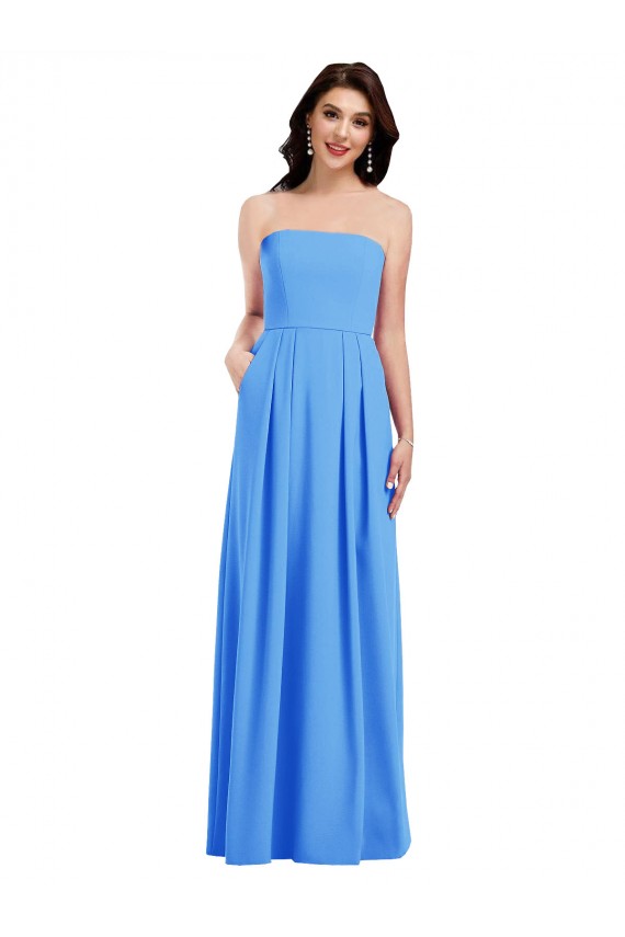 Strapless Pleated Skirt Crepe Bridesmaid Dress with Pockets
