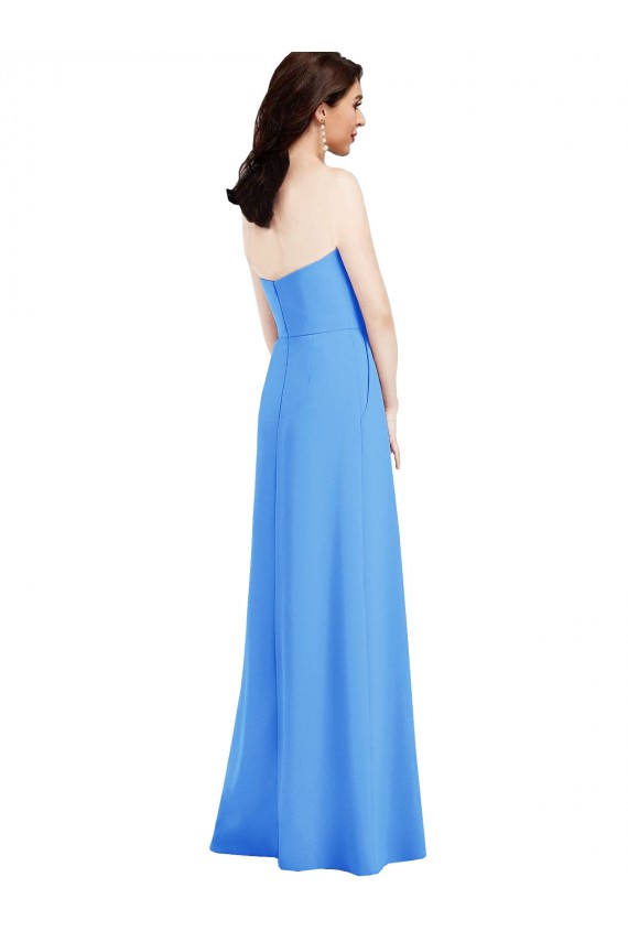 Strapless Pleated Skirt Crepe Bridesmaid Dress with Pockets