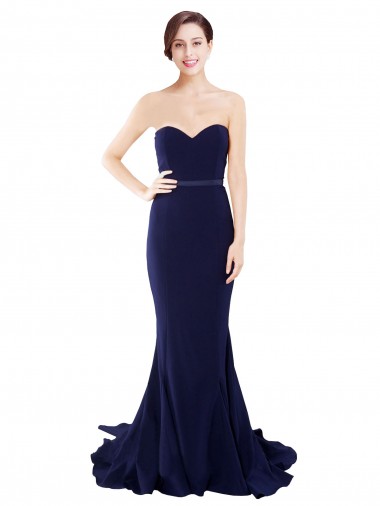 Strapless Sweetheart Neckline Crepe Bridesmaid Dress with Satin Waistband