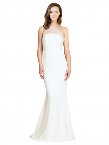 Soft Tulle Shoulder Overlay Mermaid One Shoulder Crepe Bridesmaid Dress