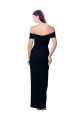 Off the Shoulder Long Full Length Crepe Bridesmaid Dress with Side Split