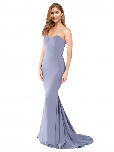 Long Strapless Sweetheart Sweep Train Crepe Bridesmaid Dress with Low Back