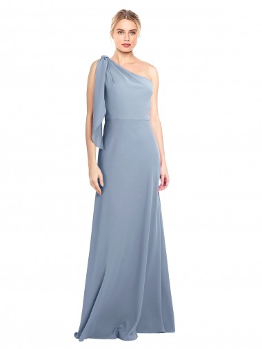 Draped Flutter Sleeves One Shoulder Stretch Crepe Bridesmaid Dress