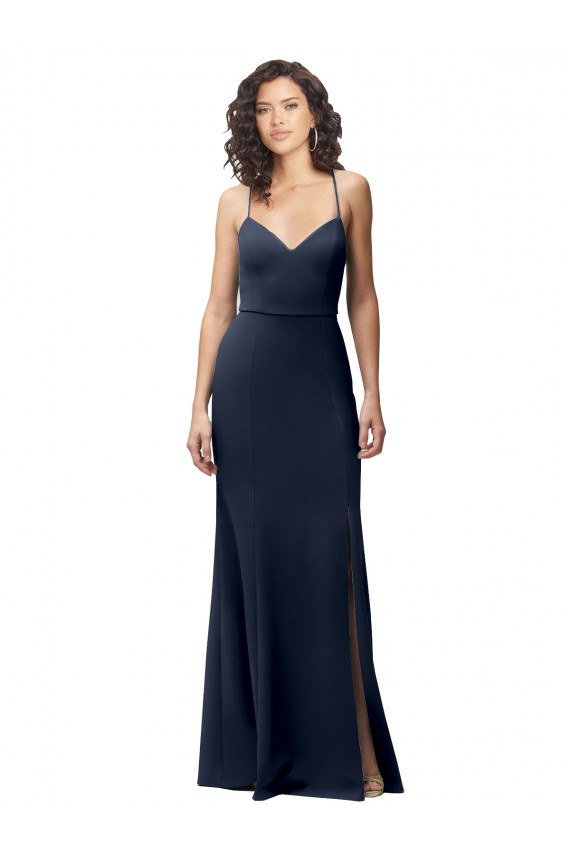 Sweetheart Fit and Flare Stretch Crepe Bridesmaid Dress with Side Slit and Strappy Back